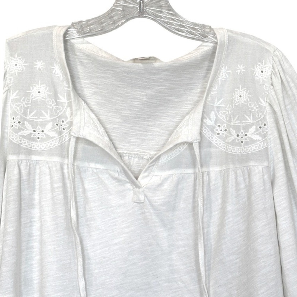 Lucky Brand White Embroidered Peasant Top Sz M 100% Cotton Boho Coastal NWT - Picture 2 of 10